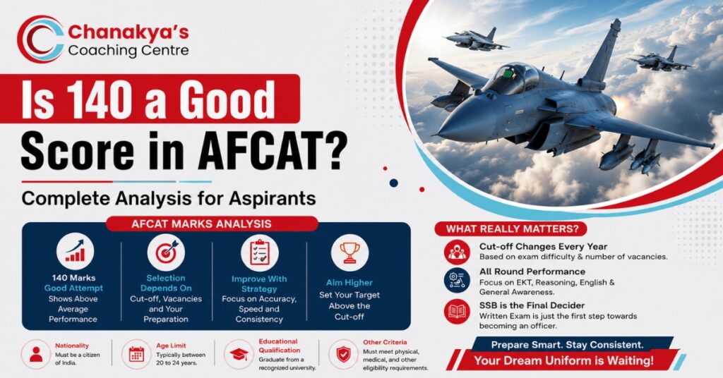 The AFCAT Exam is one of the most important defence entrance examinations in India. Conducted by the Indian Air Force, it offers aspiring candidates an opportunity to join the force as commissioned officers in various branches. After the results are declared, many candidates immediately start evaluating their performance and often ask one common question: Is 140 a good score in AFCAT? The answer is yes. In most AFCAT sessions, a score of 140 is considered a decent and competitive score. While it may not be among the highest scores, it is often close to or above the official cut-off in several examination cycles. However, understanding the actual value of a 140 score requires analyzing cut-off trends, competition levels, and the overall selection process. Candidates preparing for the examination through professional guidance at an AFCAT Exam Coaching institute often aim to score well above the expected cut-off to improve their chances of advancing to the next stage. A score of 140 usually places candidates in a favorable position, provided they continue performing well during the selection process. AFCAT Exam Pattern and Marking System Explained Before analyzing the significance of a 140 score, it is important to understand how the AFCAT examination is structured. The AFCAT written test consists of 100 objective-type questions carrying a total of 300 marks. Questions are asked from General Awareness, Verbal Ability in English, Numerical Ability, Reasoning, and Military Aptitude. The marking scheme is straightforward: Every correct answer carries 3 marks. Every incorrect answer attracts a penalty of 1 mark. Unattempted questions receive no marks and no penalty. This marking pattern rewards accuracy while discouraging random guessing. Therefore, candidates who score 140 generally demonstrate a good balance between speed, accuracy, and subject knowledge. Because negative marking plays a major role, achieving 140 marks requires a well-planned preparation strategy and effective exam management skills. AFCAT Exam Cut-Off Trends and What They Mean One of the best ways to determine whether a score is good is by comparing it with previous cut-off trends. Over the years, AFCAT cut-offs have generally fluctuated based on the difficulty level of the paper and the overall performance of candidates. In several examination cycles, cut-offs have ranged between 140 and 170 marks. Some years witness relatively easier papers, resulting in higher cut-offs. In contrast, tougher papers often lead to lower qualifying marks. Therefore, a score of 140 can be highly competitive in one session and moderately competitive in another. Despite these fluctuations, candidates scoring around 140 often remain within a reasonable range to qualify for the next stage of the selection process. Rather than focusing only on cut-offs, aspirants should also consider their preparation for the AFSB interview, which carries significant importance in final selection. Is 140 Marks in AFCAT Exam a Safe Score? Many aspirants specifically want to know whether 140 can be considered a safe score. The answer depends on the particular AFCAT cycle. In many cases, 140 falls close to the qualifying range and can be sufficient to clear the written examination. However, candidates should remember that no score can be called completely safe because cut-offs vary every year. A score of 140 generally reflects: Good conceptual understanding. Effective preparation. Strong accuracy level. Balanced performance across sections. Proper exam temperament. Candidates achieving this score should feel confident about their preparation while continuing to focus on upcoming selection stages. AFCAT Coaching in Chandigarh and Its Role in Better Scores Many successful candidates credit their performance to structured preparation and expert guidance. Professional training helps aspirants understand the examination pattern, identify weak areas, and improve their overall performance. Students preparing at a reputed AFCAT Coaching in Chandigarh institute often benefit from regular mock tests, detailed performance analysis, doubt-solving sessions, and strategic preparation plans. These factors help candidates avoid common mistakes and improve both speed and accuracy. Consistent practice under expert mentorship can significantly increase the chances of scoring above the cut-off and performing well in subsequent stages of selection. What Does a 140 Score Indicate About Your Preparation? A score of 140 is usually a reflection of disciplined and focused preparation. Candidates reaching this score often display several strengths. First, they generally have a good command of reasoning and aptitude-based questions. Second, they maintain consistency across multiple subjects rather than relying heavily on one section. Third, they understand the importance of accuracy and avoid unnecessary negative marking. Such candidates often possess better time management skills and remain calm under examination pressure. These qualities are valuable not only in the written examination but also during later stages of assessment. A 140 score indicates that the candidate has built a strong foundation and can compete effectively in the AFCAT selection process. How Competitive Is a 140 Score for Different Branches? The AFCAT examination serves as the gateway to various branches of the Indian Air Force, including Flying Branch, Ground Duty Technical Branch, and Ground Duty Non-Technical Branch. Although the written examination is common, final selection depends on multiple factors beyond the AFCAT score itself. These factors include: Performance in the AFSB interview. Medical fitness standards. Number of vacancies. Overall merit ranking. Candidate preferences. A score of 140 provides a strong starting point. However, aspirants must remember that final selection is based on overall performance throughout the recruitment process. Candidates who combine a solid written score with excellent interview performance often improve their chances of securing a place in the final merit list. Expected Position of Candidates Scoring 140 Marks Unlike some competitive examinations, AFCAT does not publicly release detailed rank lists. Therefore, estimating an exact rank is difficult. However, based on previous trends and candidate feedback, a score of 140 generally places candidates in a competitive segment of the applicant pool. The actual position varies depending on factors such as: Number of applicants. Difficulty level of the examination. Overall candidate performance. Vacancy availability. Instead of focusing excessively on rankings, candidates should concentrate on preparing for the next stage because strong interview performance can significantly influence final selection outcomes. Factors That Affect AFCAT Exam Cut-Off Every Year Many aspirants notice that cut-offs change from one examination cycle to another. Several factors contribute to these variations. The first factor is the difficulty level of the question paper. Easier papers usually result in higher cut-offs, while difficult papers often produce lower cut-offs. The second factor is the number of candidates appearing for the examination. Increased competition can impact the overall performance distribution. Another important factor is the number of vacancies announced by the Indian Air Force. Vacancy levels often influence the competitiveness of the selection process. Additionally, candidate performance trends and normalization factors can also affect the final qualifying marks. Understanding these variables helps candidates evaluate their scores more accurately and avoid unnecessary assumptions. Can You Get Selected With 140 Marks in AFCAT? This is perhaps the most important question for aspirants. The simple answer is yes. Many candidates who score around 140 qualify for the next stages of the recruitment process. However, qualifying the written examination does not guarantee final selection. After clearing the written test, candidates must perform well in: AFSB Screening Tests. Psychological Tests. Group Testing Officer Tasks. Personal Interview. Medical Examination. Success at each stage is essential for securing a position in the final merit list. Candidates should view 140 marks as an opportunity rather than a final achievement. Continued preparation remains critical. How to Improve Beyond 140 in Future AFCAT Attempts? Some candidates may qualify with 140 but still wish to improve their performance in future attempts. Fortunately, several strategies can help increase scores. First, focus on analyzing previous mistakes. Understanding why questions were answered incorrectly can prevent repetition of errors. Second, practice mock tests regularly. Consistent testing improves speed, accuracy, and confidence. Third, strengthen weaker subjects through targeted study plans. Small improvements in weak areas can significantly impact overall scores. Moreover, reading newspapers daily can enhance General Awareness preparation. Regular revision also helps retain important concepts and formulas. Finally, maintaining discipline and consistency throughout preparation often produces the best long-term results. Why Accuracy Matters More Than Attempts? Many candidates believe attempting more questions automatically leads to a higher score. However, AFCAT’s negative marking system proves otherwise. For example, a candidate attempting fewer questions with high accuracy may outperform someone attempting the entire paper with numerous mistakes. A score of 140 often reflects effective accuracy management. Candidates who achieve such scores usually understand when to attempt questions and when to skip uncertain ones. Therefore, preparation should focus not only on knowledge but also on intelligent decision-making during the examination. Role of an AFCAT Exam Coaching Center in Success A quality AFCAT Exam Coaching Center can provide structured learning, expert mentorship, and regular performance assessment. Chanakya’s Coaching Centre helps aspirants prepare in a structured manner through organized study plans and expert guidance. Many aspirants struggle with self-study because they lack direction or proper evaluation. Coaching institutes often bridge this gap by offering organized study schedules and personalized support. Regular mock tests, doubt-clearing sessions, and strategic preparation techniques help candidates identify weaknesses early and improve steadily. While coaching alone cannot guarantee success, it can certainly make preparation more focused and efficient when combined with dedication and hard work. Final Verdict: Is 140 a Good Score in AFCAT Exam? A score of 140 in the AFCAT examination can certainly be considered a good score. It demonstrates strong preparation, effective time management, and a solid understanding of the syllabus. In many examination cycles, such a score is competitive enough to place candidates within the qualifying range for further selection stages. However, aspirants should remember that AFCAT selection extends beyond the written examination. Performance in the AFSB interview, psychological assessments, group tasks, and medical examinations plays an equally important role in determining final success. Candidates who score 140 should feel encouraged but remain focused on the next phases of preparation. With consistent effort and the right strategy, they can significantly improve their chances of joining the Indian Air Force. For candidates planning their preparation journey, it is also helpful to read our previous blog on How to Choose the Best AFCAT Coaching Institute in India? to understand what factors matter when selecting the right training support. Quality guidance from institutions like Chanakya’s Coaching Centre can help aspirants prepare more effectively and approach the selection process with confidence. Frequently Asked Questions Is 140 a good score in the AFCAT Exam? Yes, 140 is generally considered a good score and is often close to or above the cut-off in many AFCAT examination sessions. Can I clear AFCAT with 140 marks? Yes, candidates scoring 140 marks frequently qualify for the next stage, although final selection depends on performance in subsequent assessments. Does a 140 AFCAT score guarantee selection? No. While it can help clear the written examination, final selection also depends on AFSB performance, medical fitness, vacancies, and overall merit. What should I do after scoring 140 in AFCAT? Candidates should immediately start preparing for the AFSB interview, psychological tests, group tasks, and personal interview rounds. How can I improve my AFCAT score beyond 140? Regular mock tests, accuracy-focused practice, revision, current affairs preparation, and expert guidance can help candidates improve their scores in future attempts.
