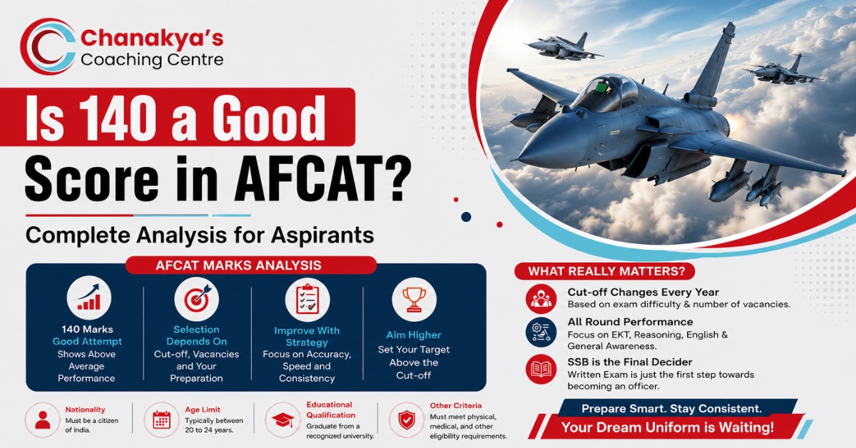 The AFCAT Exam is one of the most important defence entrance examinations in India. Conducted by the Indian Air Force, it offers aspiring candidates an opportunity to join the force as commissioned officers in various branches. After the results are declared, many candidates immediately start evaluating their performance and often ask one common question: Is 140 a good score in AFCAT? The answer is yes. In most AFCAT sessions, a score of 140 is considered a decent and competitive score. While it may not be among the highest scores, it is often close to or above the official cut-off in several examination cycles. However, understanding the actual value of a 140 score requires analyzing cut-off trends, competition levels, and the overall selection process. Candidates preparing for the examination through professional guidance at an AFCAT Exam Coaching institute often aim to score well above the expected cut-off to improve their chances of advancing to the next stage. A score of 140 usually places candidates in a favorable position, provided they continue performing well during the selection process. AFCAT Exam Pattern and Marking System Explained Before analyzing the significance of a 140 score, it is important to understand how the AFCAT examination is structured. The AFCAT written test consists of 100 objective-type questions carrying a total of 300 marks. Questions are asked from General Awareness, Verbal Ability in English, Numerical Ability, Reasoning, and Military Aptitude. The marking scheme is straightforward: Every correct answer carries 3 marks. Every incorrect answer attracts a penalty of 1 mark. Unattempted questions receive no marks and no penalty. This marking pattern rewards accuracy while discouraging random guessing. Therefore, candidates who score 140 generally demonstrate a good balance between speed, accuracy, and subject knowledge. Because negative marking plays a major role, achieving 140 marks requires a well-planned preparation strategy and effective exam management skills. AFCAT Exam Cut-Off Trends and What They Mean One of the best ways to determine whether a score is good is by comparing it with previous cut-off trends. Over the years, AFCAT cut-offs have generally fluctuated based on the difficulty level of the paper and the overall performance of candidates. In several examination cycles, cut-offs have ranged between 140 and 170 marks. Some years witness relatively easier papers, resulting in higher cut-offs. In contrast, tougher papers often lead to lower qualifying marks. Therefore, a score of 140 can be highly competitive in one session and moderately competitive in another. Despite these fluctuations, candidates scoring around 140 often remain within a reasonable range to qualify for the next stage of the selection process. Rather than focusing only on cut-offs, aspirants should also consider their preparation for the AFSB interview, which carries significant importance in final selection. Is 140 Marks in AFCAT Exam a Safe Score? Many aspirants specifically want to know whether 140 can be considered a safe score. The answer depends on the particular AFCAT cycle. In many cases, 140 falls close to the qualifying range and can be sufficient to clear the written examination. However, candidates should remember that no score can be called completely safe because cut-offs vary every year. A score of 140 generally reflects: Good conceptual understanding. Effective preparation. Strong accuracy level. Balanced performance across sections. Proper exam temperament. Candidates achieving this score should feel confident about their preparation while continuing to focus on upcoming selection stages. AFCAT Coaching in Chandigarh and Its Role in Better Scores Many successful candidates credit their performance to structured preparation and expert guidance. Professional training helps aspirants understand the examination pattern, identify weak areas, and improve their overall performance. Students preparing at a reputed AFCAT Coaching in Chandigarh institute often benefit from regular mock tests, detailed performance analysis, doubt-solving sessions, and strategic preparation plans. These factors help candidates avoid common mistakes and improve both speed and accuracy. Consistent practice under expert mentorship can significantly increase the chances of scoring above the cut-off and performing well in subsequent stages of selection. What Does a 140 Score Indicate About Your Preparation? A score of 140 is usually a reflection of disciplined and focused preparation. Candidates reaching this score often display several strengths. First, they generally have a good command of reasoning and aptitude-based questions. Second, they maintain consistency across multiple subjects rather than relying heavily on one section. Third, they understand the importance of accuracy and avoid unnecessary negative marking. Such candidates often possess better time management skills and remain calm under examination pressure. These qualities are valuable not only in the written examination but also during later stages of assessment. A 140 score indicates that the candidate has built a strong foundation and can compete effectively in the AFCAT selection process. How Competitive Is a 140 Score for Different Branches? The AFCAT examination serves as the gateway to various branches of the Indian Air Force, including Flying Branch, Ground Duty Technical Branch, and Ground Duty Non-Technical Branch. Although the written examination is common, final selection depends on multiple factors beyond the AFCAT score itself. These factors include: Performance in the AFSB interview. Medical fitness standards. Number of vacancies. Overall merit ranking. Candidate preferences. A score of 140 provides a strong starting point. However, aspirants must remember that final selection is based on overall performance throughout the recruitment process. Candidates who combine a solid written score with excellent interview performance often improve their chances of securing a place in the final merit list. Expected Position of Candidates Scoring 140 Marks Unlike some competitive examinations, AFCAT does not publicly release detailed rank lists. Therefore, estimating an exact rank is difficult. However, based on previous trends and candidate feedback, a score of 140 generally places candidates in a competitive segment of the applicant pool. The actual position varies depending on factors such as: Number of applicants. Difficulty level of the examination. Overall candidate performance. Vacancy availability. Instead of focusing excessively on rankings, candidates should concentrate on preparing for the next stage because strong interview performance can significantly influence final selection outcomes. Factors That Affect AFCAT Exam Cut-Off Every Year Many aspirants notice that cut-offs change from one examination cycle to another. Several factors contribute to these variations. The first factor is the difficulty level of the question paper. Easier papers usually result in higher cut-offs, while difficult papers often produce lower cut-offs. The second factor is the number of candidates appearing for the examination. Increased competition can impact the overall performance distribution. Another important factor is the number of vacancies announced by the Indian Air Force. Vacancy levels often influence the competitiveness of the selection process. Additionally, candidate performance trends and normalization factors can also affect the final qualifying marks. Understanding these variables helps candidates evaluate their scores more accurately and avoid unnecessary assumptions. Can You Get Selected With 140 Marks in AFCAT? This is perhaps the most important question for aspirants. The simple answer is yes. Many candidates who score around 140 qualify for the next stages of the recruitment process. However, qualifying the written examination does not guarantee final selection. After clearing the written test, candidates must perform well in: AFSB Screening Tests. Psychological Tests. Group Testing Officer Tasks. Personal Interview. Medical Examination. Success at each stage is essential for securing a position in the final merit list. Candidates should view 140 marks as an opportunity rather than a final achievement. Continued preparation remains critical. How to Improve Beyond 140 in Future AFCAT Attempts? Some candidates may qualify with 140 but still wish to improve their performance in future attempts. Fortunately, several strategies can help increase scores. First, focus on analyzing previous mistakes. Understanding why questions were answered incorrectly can prevent repetition of errors. Second, practice mock tests regularly. Consistent testing improves speed, accuracy, and confidence. Third, strengthen weaker subjects through targeted study plans. Small improvements in weak areas can significantly impact overall scores. Moreover, reading newspapers daily can enhance General Awareness preparation. Regular revision also helps retain important concepts and formulas. Finally, maintaining discipline and consistency throughout preparation often produces the best long-term results. Why Accuracy Matters More Than Attempts? Many candidates believe attempting more questions automatically leads to a higher score. However, AFCAT’s negative marking system proves otherwise. For example, a candidate attempting fewer questions with high accuracy may outperform someone attempting the entire paper with numerous mistakes. A score of 140 often reflects effective accuracy management. Candidates who achieve such scores usually understand when to attempt questions and when to skip uncertain ones. Therefore, preparation should focus not only on knowledge but also on intelligent decision-making during the examination. Role of an AFCAT Exam Coaching Center in Success A quality AFCAT Exam Coaching Center can provide structured learning, expert mentorship, and regular performance assessment. Chanakya’s Coaching Centre helps aspirants prepare in a structured manner through organized study plans and expert guidance. Many aspirants struggle with self-study because they lack direction or proper evaluation. Coaching institutes often bridge this gap by offering organized study schedules and personalized support. Regular mock tests, doubt-clearing sessions, and strategic preparation techniques help candidates identify weaknesses early and improve steadily. While coaching alone cannot guarantee success, it can certainly make preparation more focused and efficient when combined with dedication and hard work. Final Verdict: Is 140 a Good Score in AFCAT Exam? A score of 140 in the AFCAT examination can certainly be considered a good score. It demonstrates strong preparation, effective time management, and a solid understanding of the syllabus. In many examination cycles, such a score is competitive enough to place candidates within the qualifying range for further selection stages. However, aspirants should remember that AFCAT selection extends beyond the written examination. Performance in the AFSB interview, psychological assessments, group tasks, and medical examinations plays an equally important role in determining final success. Candidates who score 140 should feel encouraged but remain focused on the next phases of preparation. With consistent effort and the right strategy, they can significantly improve their chances of joining the Indian Air Force. For candidates planning their preparation journey, it is also helpful to read our previous blog on How to Choose the Best AFCAT Coaching Institute in India? to understand what factors matter when selecting the right training support. Quality guidance from institutions like Chanakya’s Coaching Centre can help aspirants prepare more effectively and approach the selection process with confidence. Frequently Asked Questions Is 140 a good score in the AFCAT Exam? Yes, 140 is generally considered a good score and is often close to or above the cut-off in many AFCAT examination sessions. Can I clear AFCAT with 140 marks? Yes, candidates scoring 140 marks frequently qualify for the next stage, although final selection depends on performance in subsequent assessments. Does a 140 AFCAT score guarantee selection? No. While it can help clear the written examination, final selection also depends on AFSB performance, medical fitness, vacancies, and overall merit. What should I do after scoring 140 in AFCAT? Candidates should immediately start preparing for the AFSB interview, psychological tests, group tasks, and personal interview rounds. How can I improve my AFCAT score beyond 140? Regular mock tests, accuracy-focused practice, revision, current affairs preparation, and expert guidance can help candidates improve their scores in future attempts.